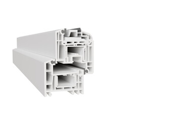 3D model of a window profile in section on a white background, window