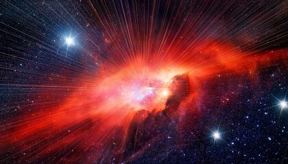 cosmic background with red nebula and stars giant luminous nebula