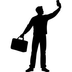 Man taking a photo with smartphone while holding briefcase
