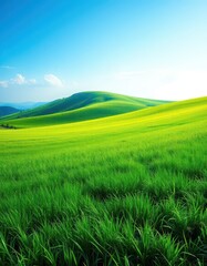 Obraz premium Endless verdant meadow rolling gently to a serene hillside, beauty, serene, grassland
