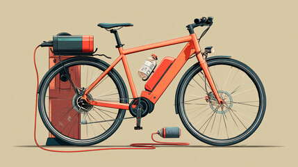 Fototapeta premium A rechargeable battery powers this electric bike, offering an environmentally friendly way to travel. 