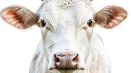 Close-up White Cow Face, isolated, Animal Portrait, Cute, Eyes, cut out transparent