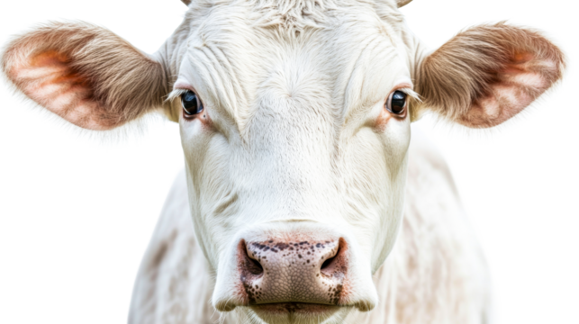 Close-up White Cow Face, isolated, Animal Portrait, Cute, Eyes, cut out transparent