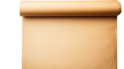 Antique brown parchment scroll with rolled top corner, cut out transparent