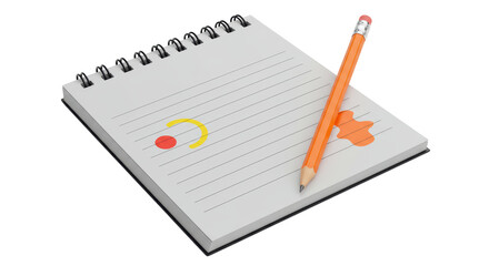 Isolated Spiral Notebook with Pencil and Abstract Doodles