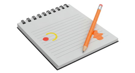 Isolated Spiral Notebook with Pencil and Abstract Doodles