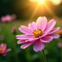 Obraz premium Evening sunlight highlights the flower's delicate petals, blooming, nature