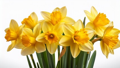 Fototapeta premium yellow daffodils in full bloom isolated on a white background