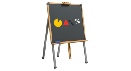 Isolated Blackboard with Pie Chart Triangle and Percent Sign