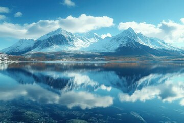 Naklejka premium Serene winter mountain lake landscape