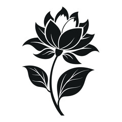 Elegant Lotus Blossom Silhouette Floral Design with Intricate Leaf Detail Art