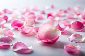 Obraz premium Delicate Pink Rose Petals Scattered on a Pristine White Background A Minimalist Floral Image for Design Inspiration