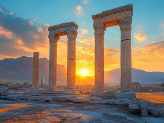 Naklejka premium Ancient ruins at sunset