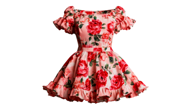 Elegant red floral dress, summer fashion apparel, stylish feminine garment, cut out transparent