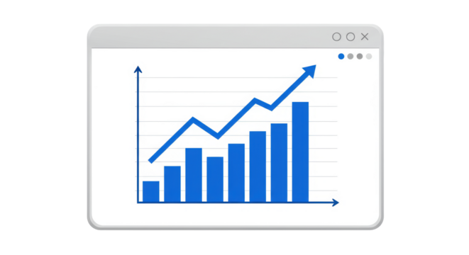 Isolated Webpage Window Showing Growing Bar Chart
