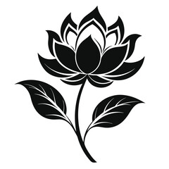 Elegant Black Lotus Flower Silhouette on White Background, Isolated Bloom