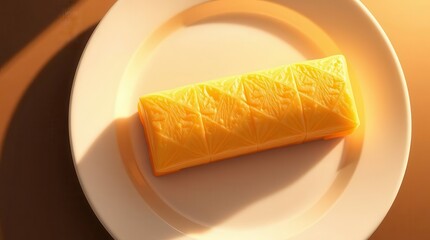 Fototapeta premium Traditional Japanese Tamagoyaki Rolled Omelet Flat Lay on White Plate 