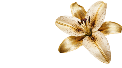 Gold Lily Flower Head, Golden Painted Petals, Spots Texture, cut out transparent