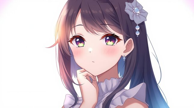Anime Teen Girl Character Portrait Featuring Dark Hair and  Brown Eyes