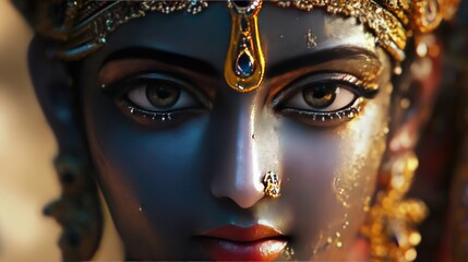 A detailed 3D model of Krishna adorned with traditional jewelry and attire