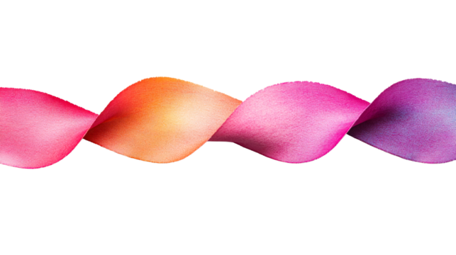 Waving ribbon with colorful gradient design isolated, cut out transparent