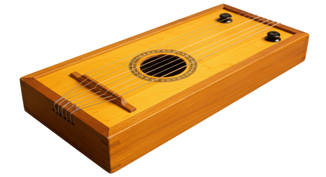 Isolated Handmade Wooden String Instrument Zither