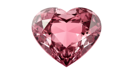 Shiny heart shaped gemstone against a black background, cut out transparent