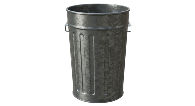 Isolated Weathered Metal Trash Can with Rustic Texture