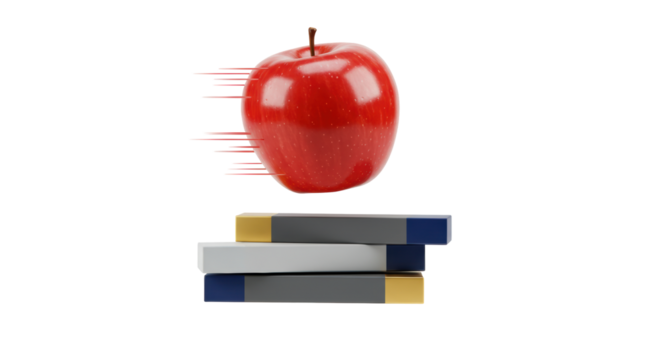 Isolated Red Apple Above Books with Trajectory Effect