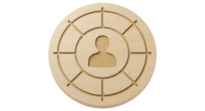 Isolated Wooden User Icon with Circular Segments for Target Audience