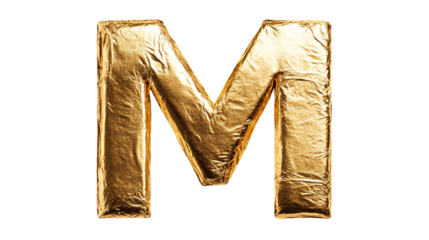 Letter M, gold foil texture font element, alphabet symbol , cut out transparent
