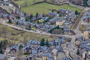 View from the mountain to the town of Benasque in the Spanish Pyrenees