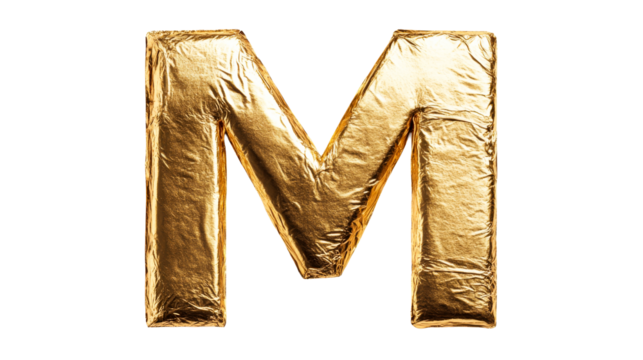 Letter M, gold foil texture font element, alphabet symbol , cut out transparent