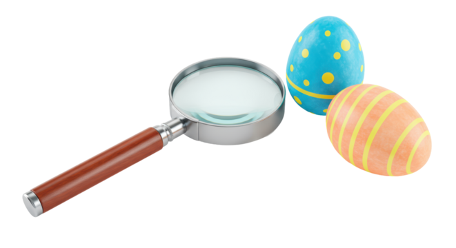 Isolated Magnifying Glass with Easter Eggs for Spring