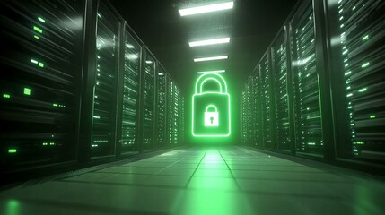 Futuristic Security Technology Showcased in a Sleek Server Room Setting