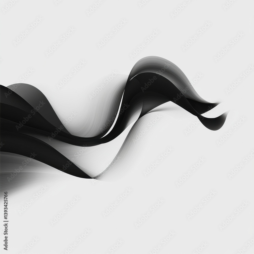 Poster Flowing abstract black and white waves create a smooth, minimal design with high contrast dynamics across a subtle background