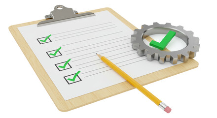 Isolated Checklist, Gear, and Pencil for Task Management