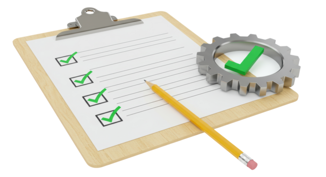 Isolated Checklist, Gear, and Pencil for Task Management