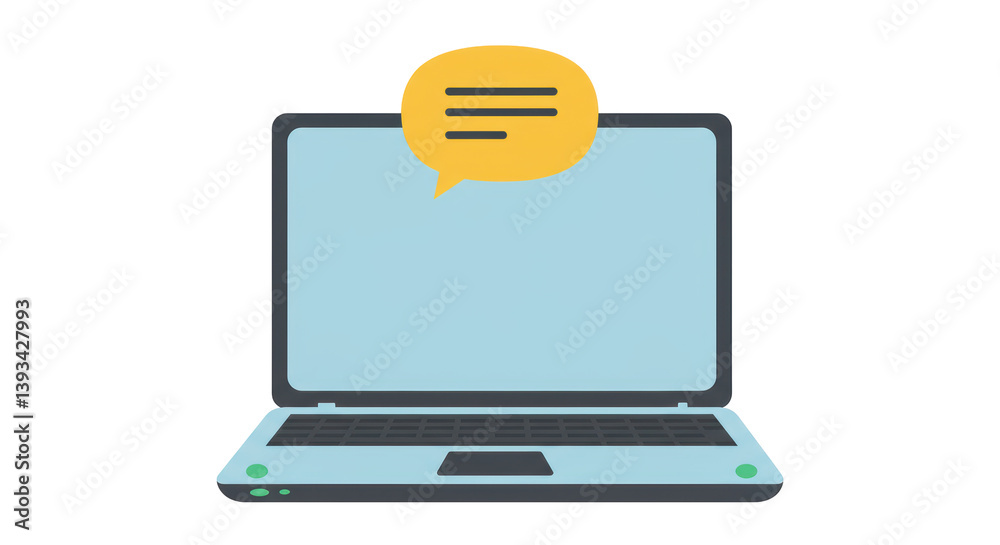 Poster isolated laptop with speech bubble displaying message icon for communication