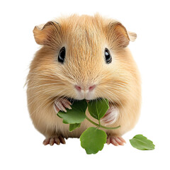 Adorable Guinea Pig Eating a Leaf Isolated on Transparent Background