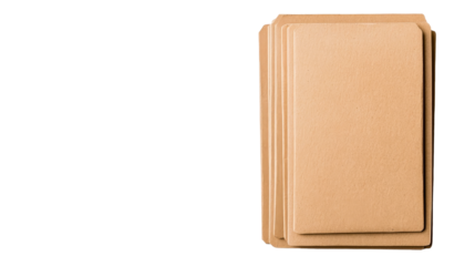 Stack of blank, tan folder, stationery supplies, tabbed dividers, cut out transparent