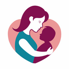 In Her Arms - Elegant Heart and Hug Vector, Line art illustration of a mother and child for Mother's Day logo vector.