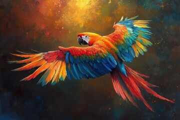 Vibrant parrot in flight, detailed illustration