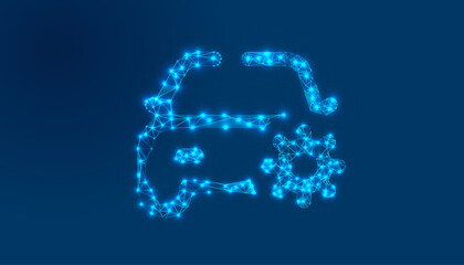 Fototapeta premium Low Polygonal vector illustration of a mechanism, Gear, Setting icon isolated on a blue background 