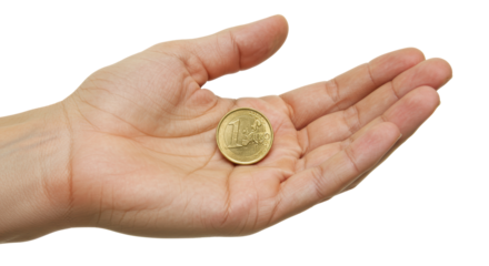 Isolated Hand Offering One Euro Coin