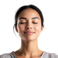 A Woman with Eyes Closed and Relaxed Serene Expression Isolated on Transparent Background