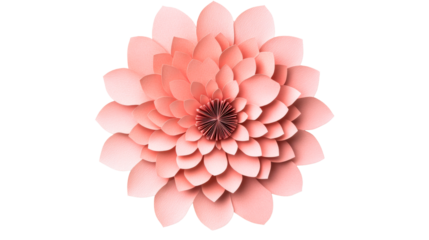 Paper art flower with a peach tone and layers of petals, cut out transparent