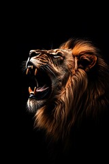Naklejka premium Roaring lion portrait isolated on black background wildlife animal art