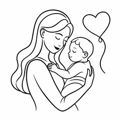 Unspoken Love - Minimal Line Art with Heart, Line art illustration of a mother and child for Mother's Day logo vector.