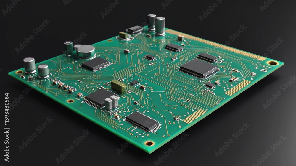 Poster a close-up view of a circuit board on a table, ideal for technology and electronics-related projects